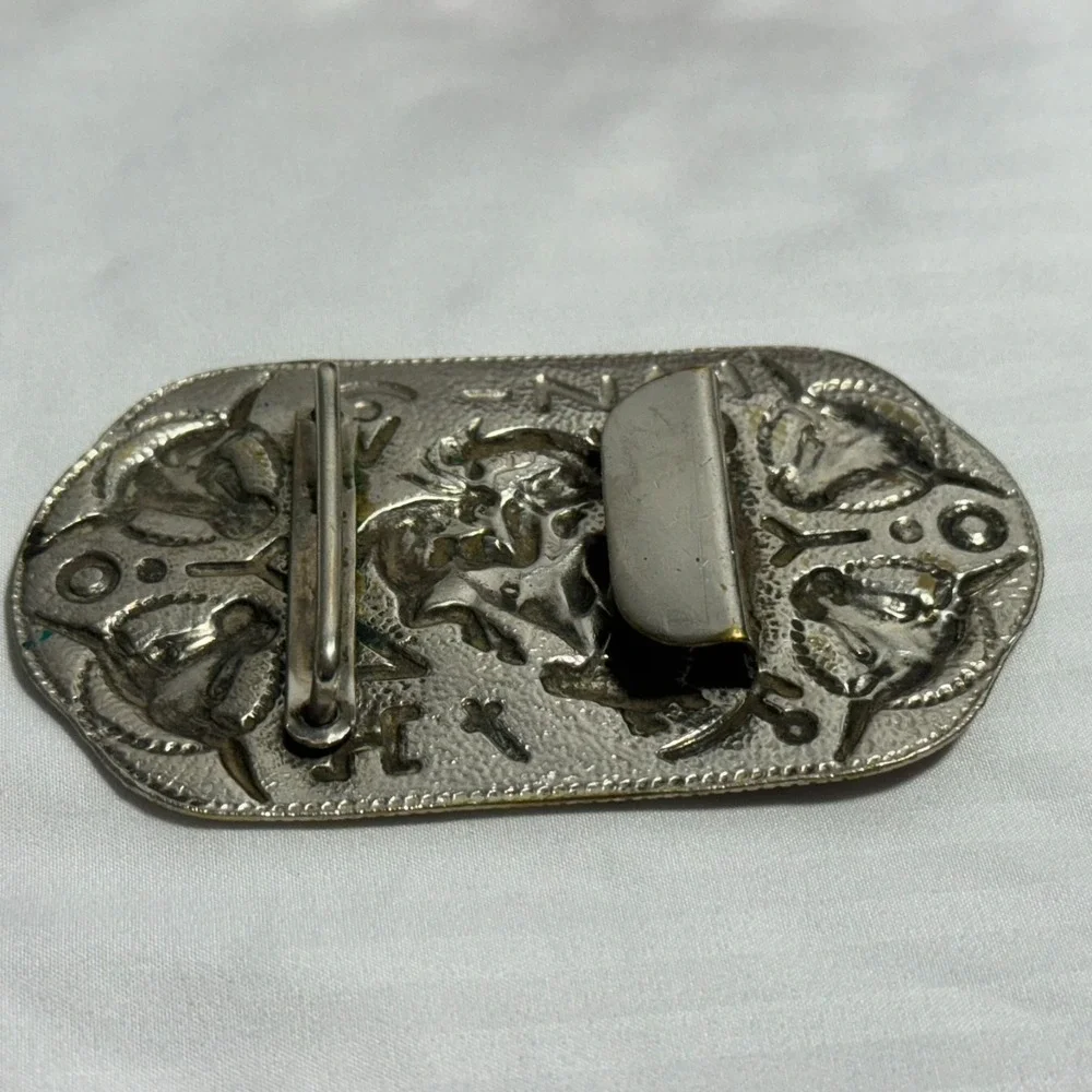 Cowboy Bronco Longhorn Steer Branding Old Style Back Vintage Antique Belt Buckle